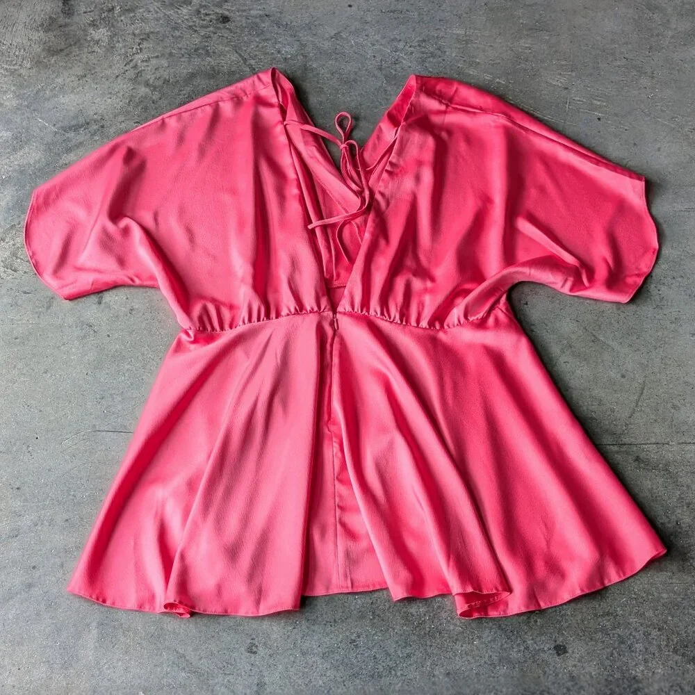 ASOS Design Curve Pink Satin Batwing Mini Dress size US 16 - Picture 10 of 10
